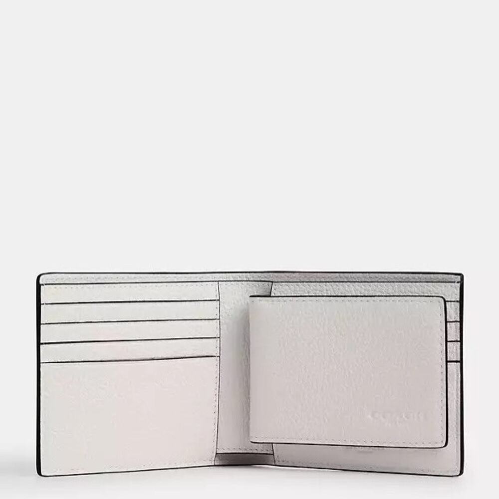 NWT Coach billfold wallet signature canvas varsity motif CAK48 Chalk & Black - Picture 7 of 8